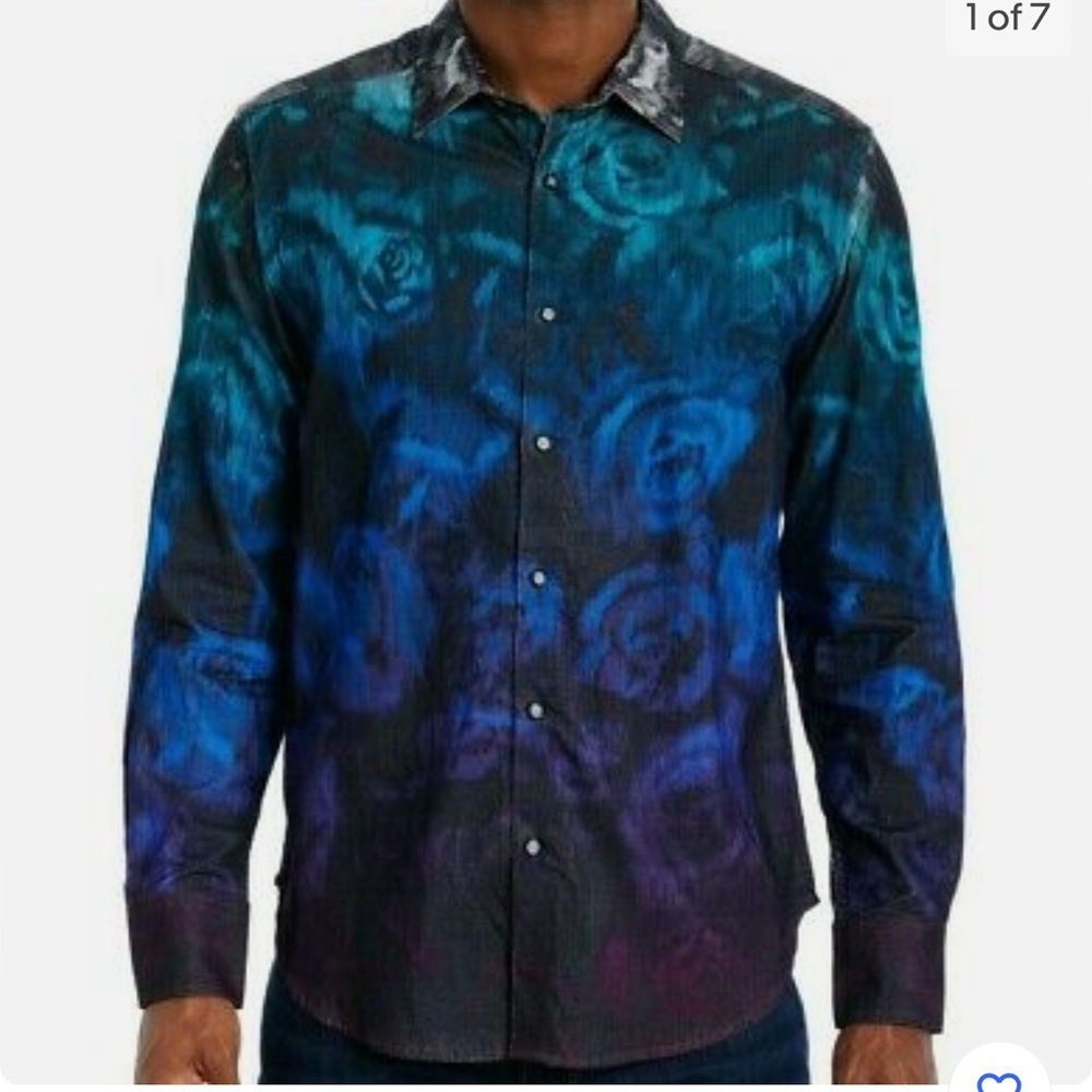 NWT! Robert Graham Men’s Day Dream Ombré Watercolor Floral Button Front Shirt- L